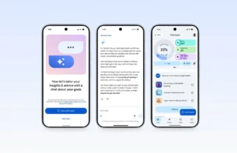 Application Google Health avec coach IA et suivi de la santé sur smartphone.