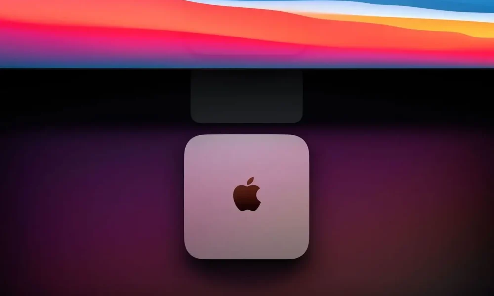 Apple Mac mini sous un &eacute;cran color&eacute;