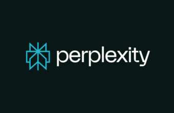 Logo Perplexity avec ic&ocirc;ne bleue et texte blanc.