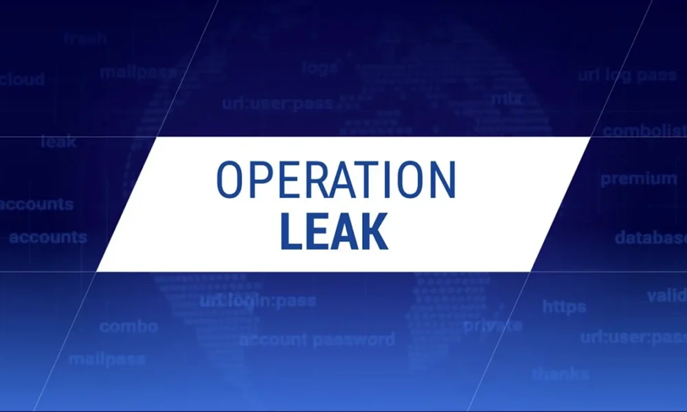 Banni&egrave;re "Operation Leak" avec mots-cl&eacute;s de cybers&eacute;curit&eacute; en arri&egrave;re-plan.